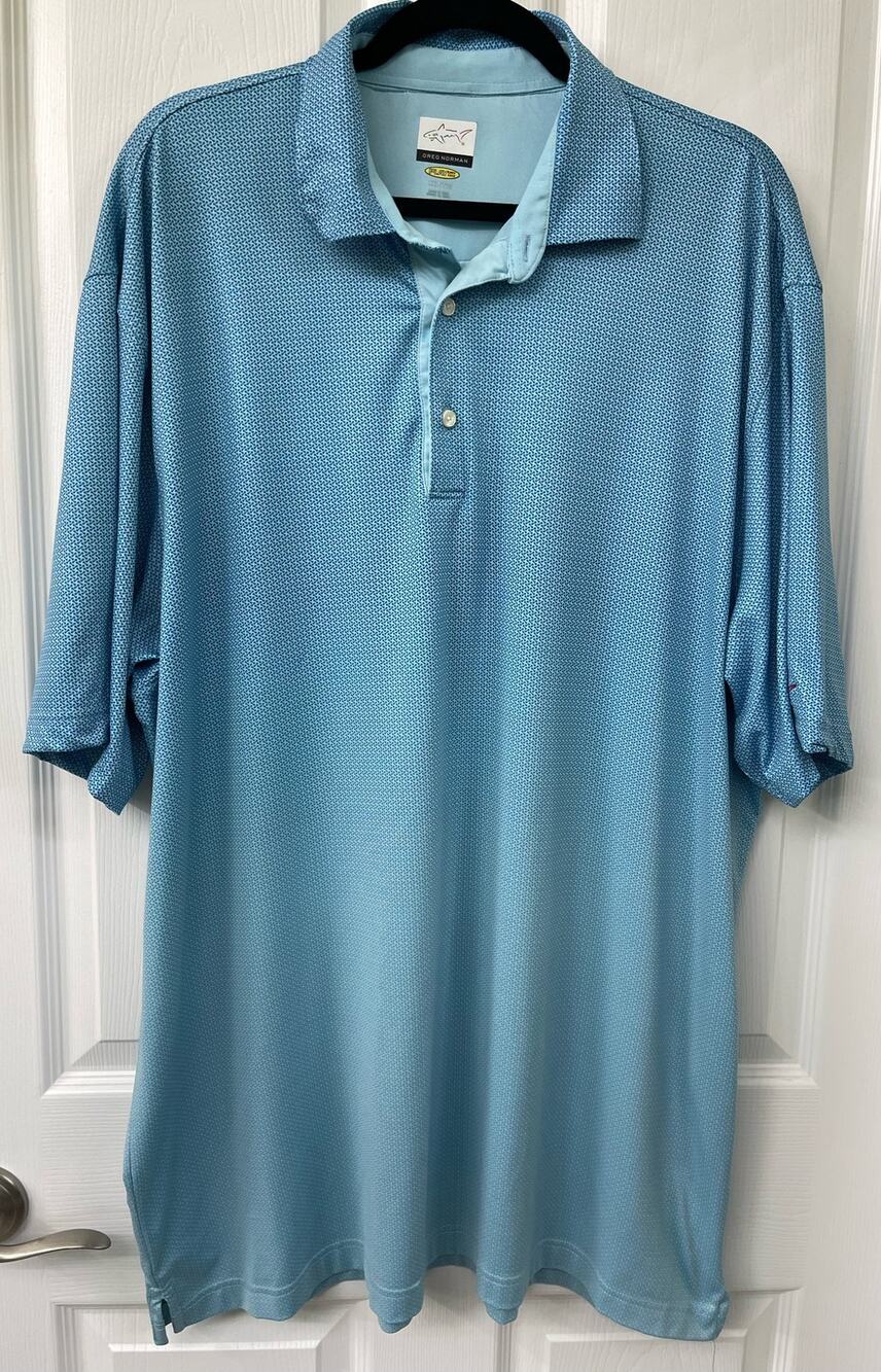 Greg Norman men Play Dry Polo teal blue shark short sleeve shirt XXL